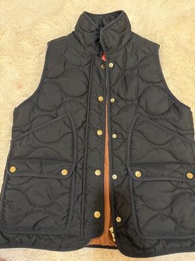 J. Crew Black Quilted Shell Vest with Gold-Tone Buttons